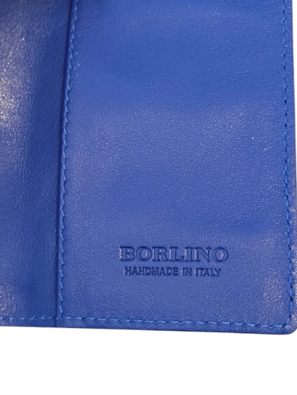 Borlino Italy Royal Blue Ostrich-Texture Leather Card Holder